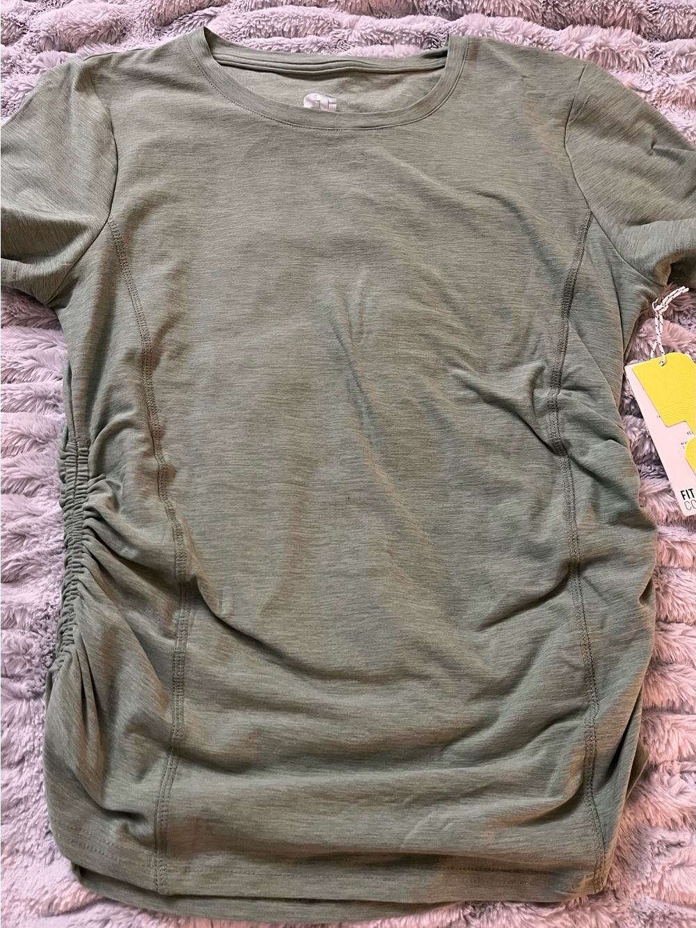 Women's Olive Green Short Sleeve Ruched Side Top